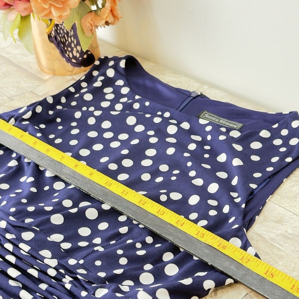 Jessica Howard Womens Midi Stretchy Dress Size PM Missy Blue White Polka Dots - Picture 10 of 15